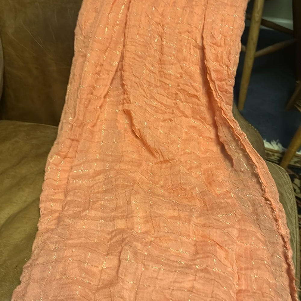 La Camiceria Roma Italiana peach & metallic gold Silk Chiffon Scarf-price ifirm